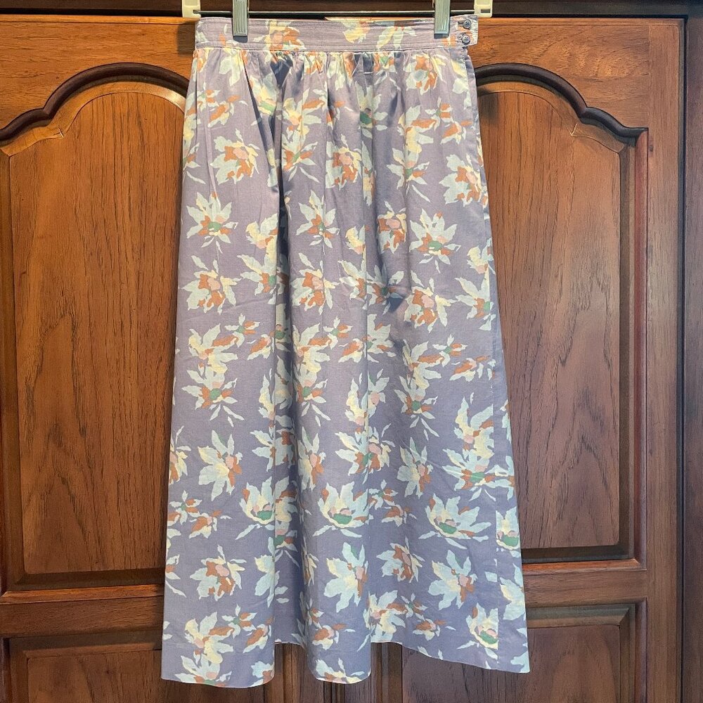 Vintage Floral Cacharel Skirt in Periwinkel Blue, Sz 6